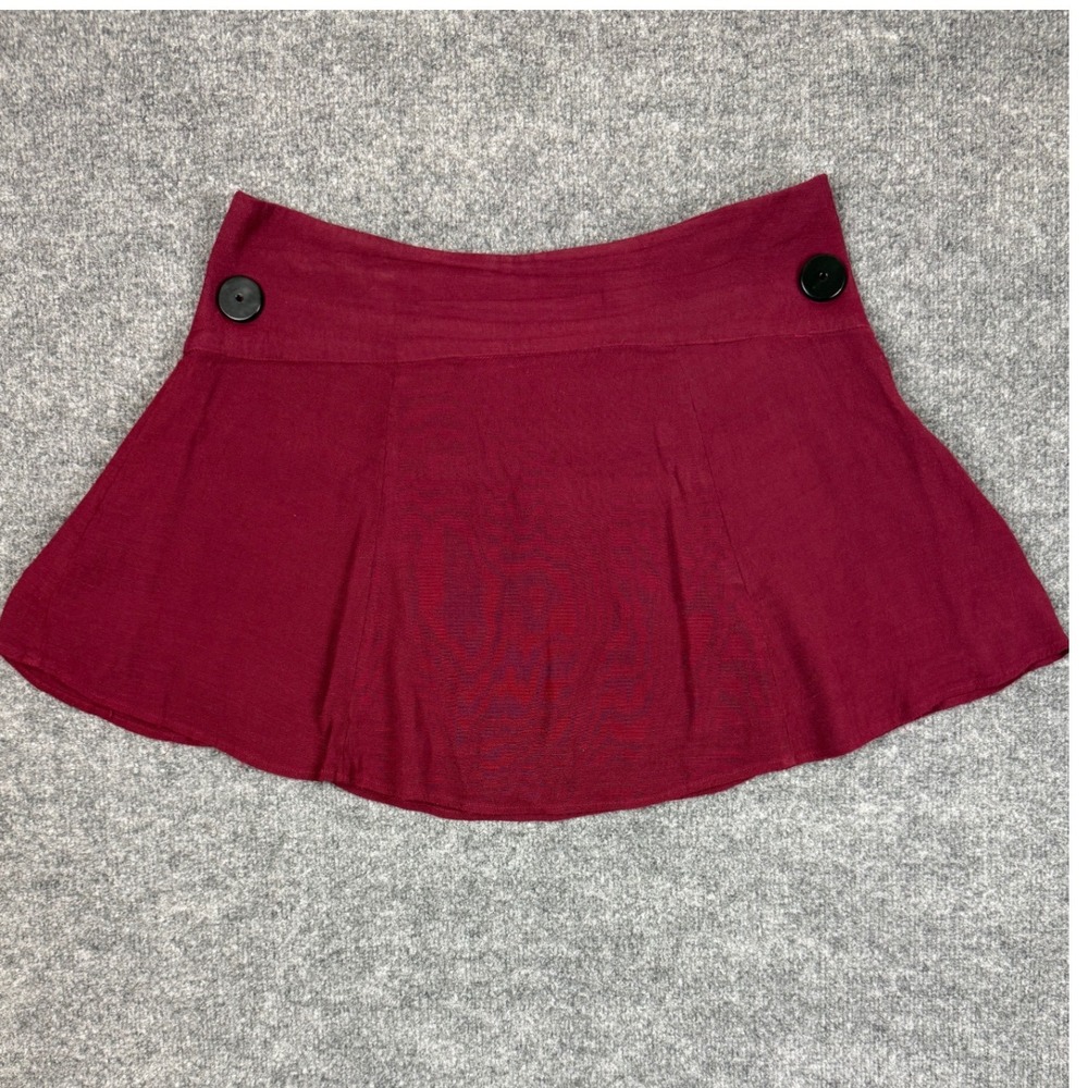 Free People Burgundy Wine Mini Skirt with Large Decorative Buttons Size 12